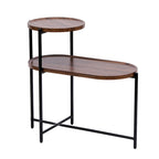 Tavolino Tondo a 2 Livelli, Nero / Marrone Noce, Struttura in Metallo + MDF, per 1