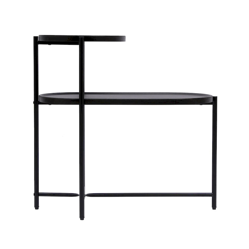 Tavolino Tondo a 2 Livelli, Nero / Marrone Noce, Struttura in Metallo + MDF, per 1