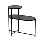 Tavolino Tondo a 2 Livelli, Nero / Marrone Noce, Struttura in Metallo + MDF, per 1