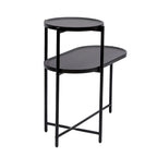 Tavolino Tondo a 2 Livelli, Nero / Marrone Noce, Struttura in Metallo + MDF, per 1