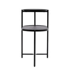 Tavolino Tondo a 2 Livelli, Nero / Marrone Noce, Struttura in Metallo + MDF, per 1