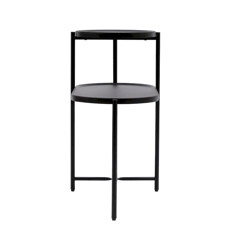 Tavolino Tondo a 2 Livelli, Nero / Marrone Noce, Struttura in Metallo + MDF, per 1