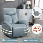 Poltrona reclinabile a dondolo girevole elettrica in similpelle marrone/blu, girevole a 270°, 1 posto