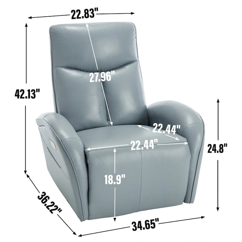 Poltrona reclinabile a dondolo girevole elettrica in similpelle marrone/blu, girevole a 270°, 1 posto