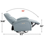 Poltrona reclinabile a dondolo girevole elettrica in similpelle marrone/blu, girevole a 270°, 1 posto