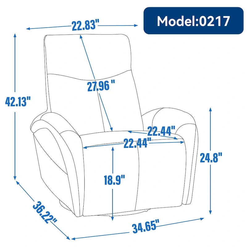 Poltrona reclinabile a dondolo girevole elettrica in similpelle marrone/blu, girevole a 270°, 1 posto