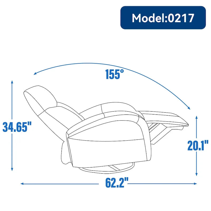 Poltrona reclinabile a dondolo girevole elettrica in similpelle marrone/blu, girevole a 270°, 1 posto
