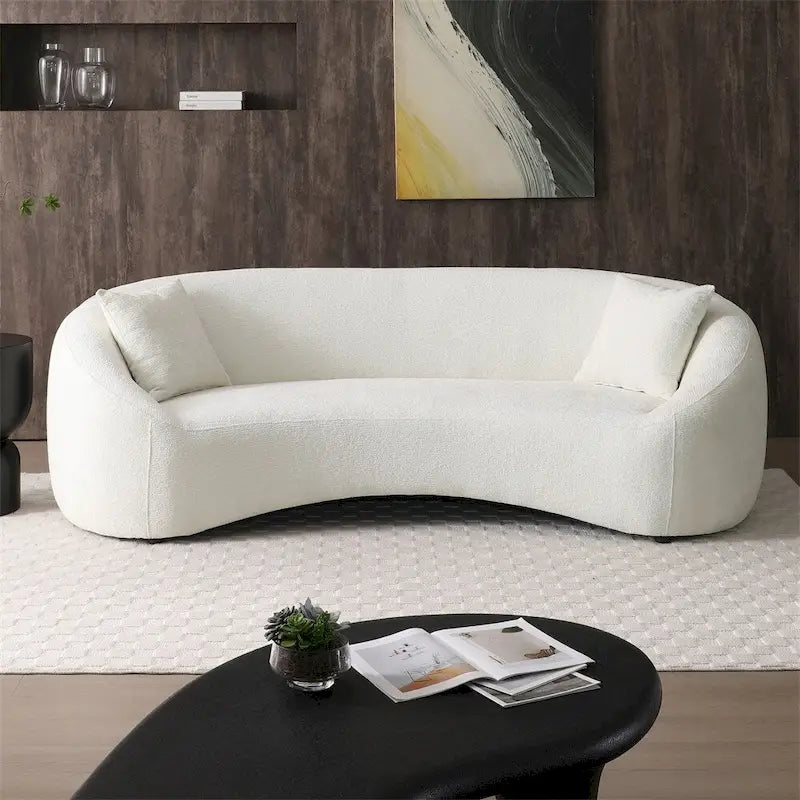 Divano Curvo in Velluto Bianco / Grigio Chiaro, 3 Posti