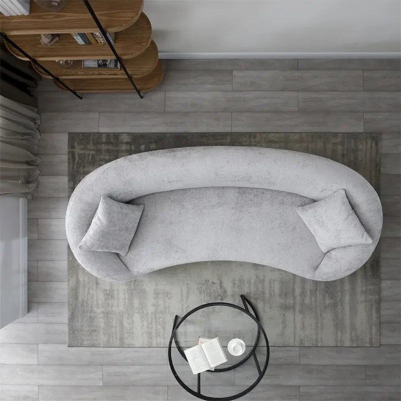 Divano Curvo in Velluto Bianco / Grigio Chiaro, 3 Posti