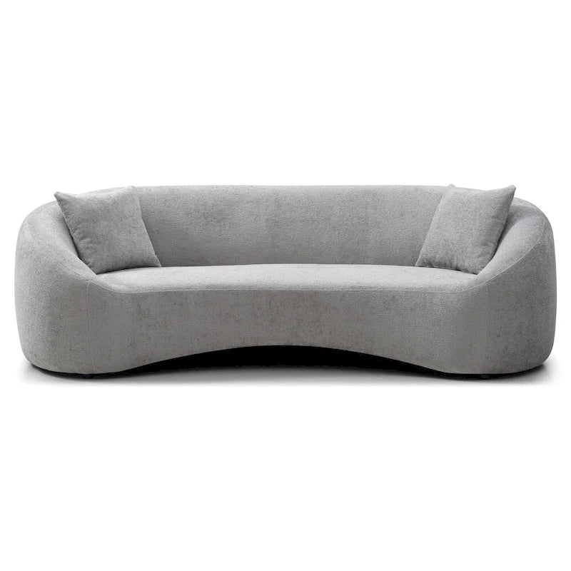 Divano Curvo in Velluto Bianco / Grigio Chiaro, 3 Posti
