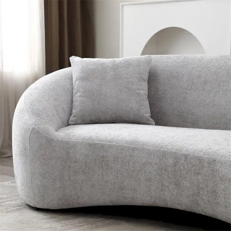 Divano Curvo in Velluto Bianco / Grigio Chiaro, 3 Posti