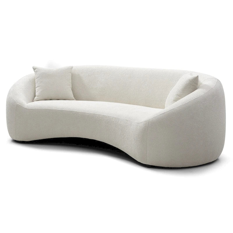 Divano Curvo in Velluto Bianco / Grigio Chiaro, 3 Posti