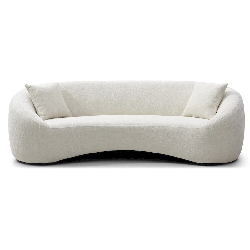 Divano Curvo in Velluto Bianco / Grigio Chiaro, 3 Posti