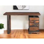 Scrivania in legno massello con bordo rustico, 3 cassetti, 54" marrone