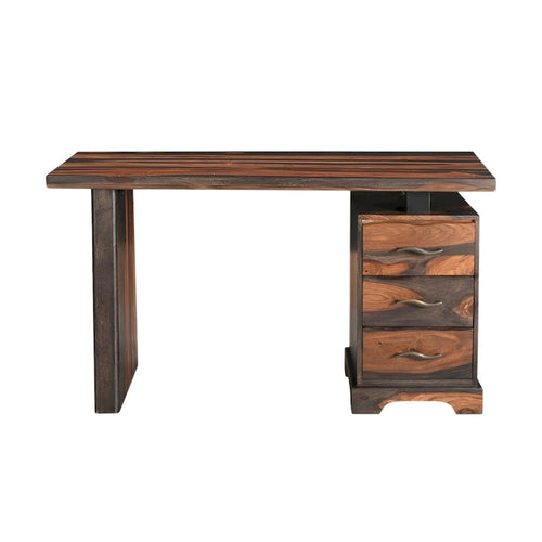 Scrivania in legno massello con bordo rustico, 3 cassetti, 54" marrone