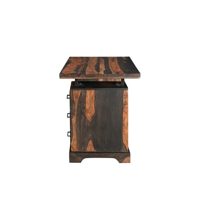 Scrivania in legno massello con bordo rustico, 3 cassetti, 54" marrone