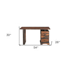 Scrivania in legno massello con bordo rustico, 3 cassetti, 54" marrone