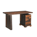 Scrivania in legno massello con bordo rustico, 3 cassetti, 54" marrone