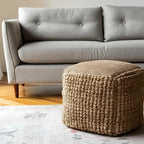 HomeRoots 18  Natural Jute Blend Cube Pouf Ottoman