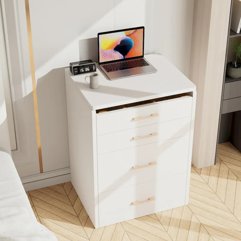 Tavolo da Trucco Bianco con Specchio Flip-Top, Luci LED e Presa di Corrente, 3 Cassetti, Piano in Vetro, 1 Posto