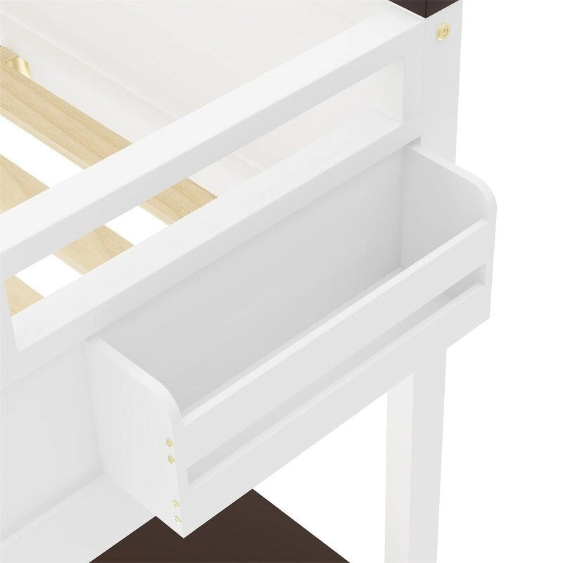 Letto a soppalco White Queen con scrivania e ripiani portaoggetti, 1 persona