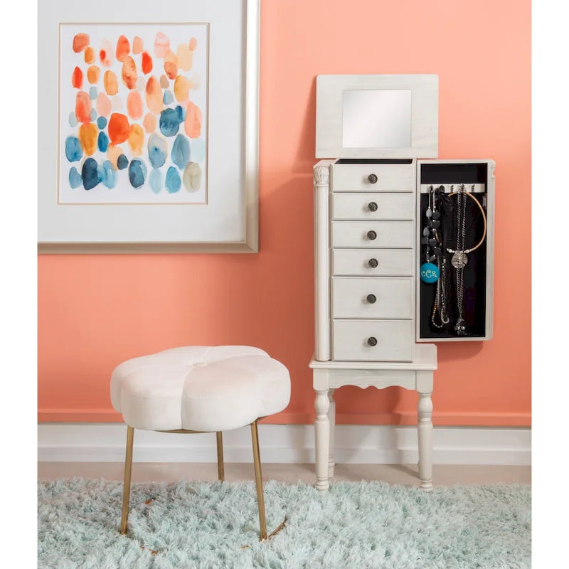 Jewelry Armoire with 6 Storage Drawers and Side Panels - 37  - Cream