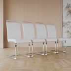 Sedie da Pranzo con Schienale Alto in Pelle Sintetica, Bianco / Nero / Grigio, con gambe a C, set da 4