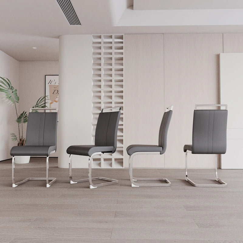 Sedie da Pranzo con Schienale Alto in Pelle Sintetica, Bianco / Nero / Grigio, con gambe a C, set da 4