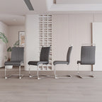 Sedie da Pranzo con Schienale Alto in Pelle Sintetica, Bianco / Nero / Grigio, con gambe a C, set da 4