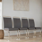 Sedie da Pranzo con Schienale Alto in Pelle Sintetica, Bianco / Nero / Grigio, con gambe a C, set da 4