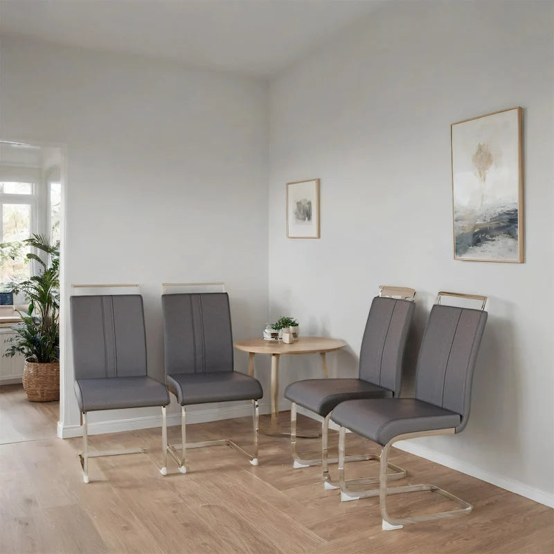 Sedie da Pranzo con Schienale Alto in Pelle Sintetica, Bianco / Nero / Grigio, con gambe a C, set da 4
