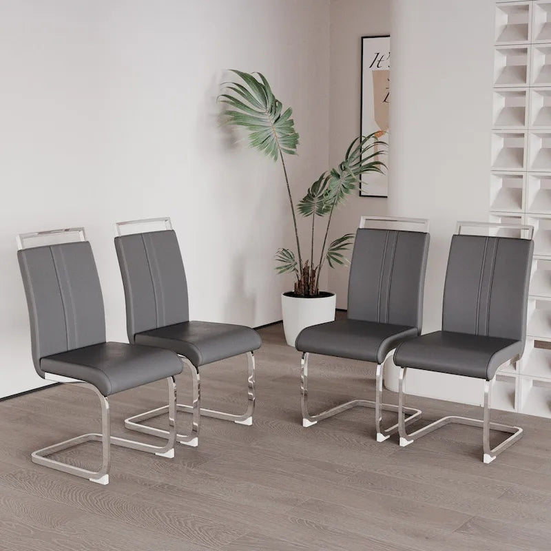 Sedie da Pranzo con Schienale Alto in Pelle Sintetica, Bianco / Nero / Grigio, con gambe a C, set da 4