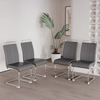 Sedie da Pranzo con Schienale Alto in Pelle Sintetica, Bianco / Nero / Grigio, con gambe a C, set da 4