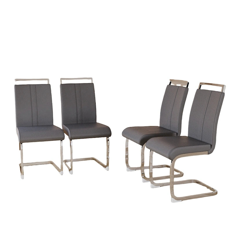 Sedie da Pranzo con Schienale Alto in Pelle Sintetica, Bianco / Nero / Grigio, con gambe a C, set da 4