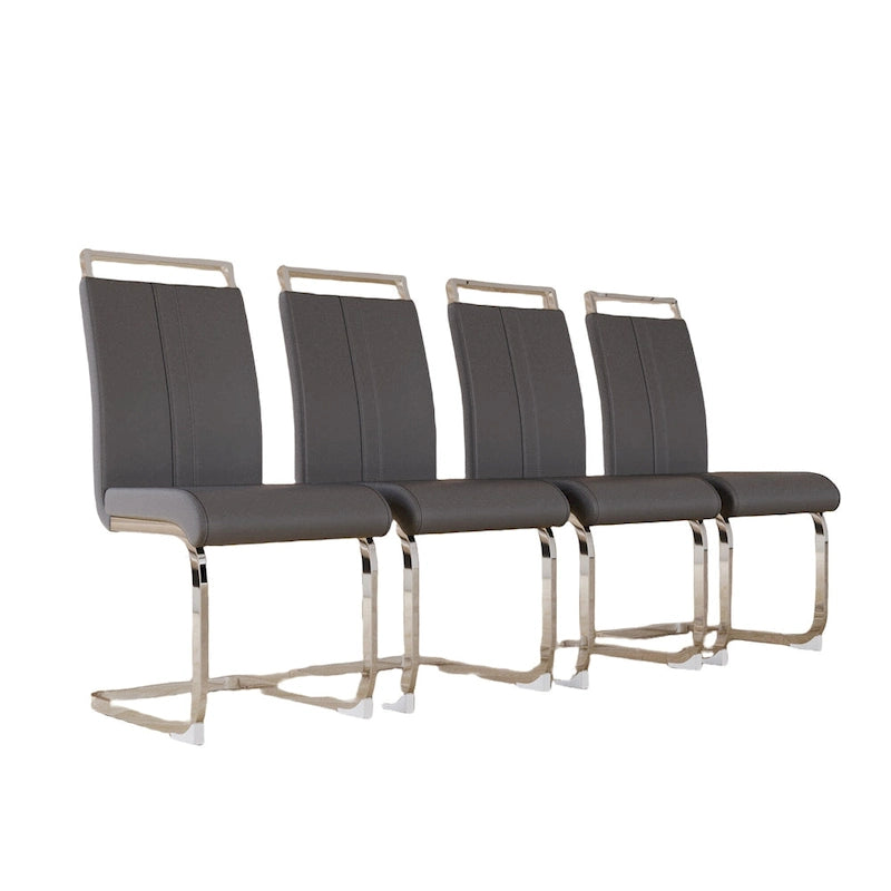 Sedie da Pranzo con Schienale Alto in Pelle Sintetica, Bianco / Nero / Grigio, con gambe a C, set da 4