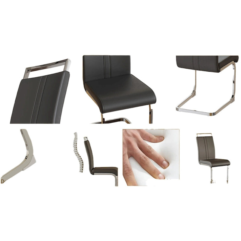 Sedie da Pranzo con Schienale Alto in Pelle Sintetica, Bianco / Nero / Grigio, con gambe a C, set da 4