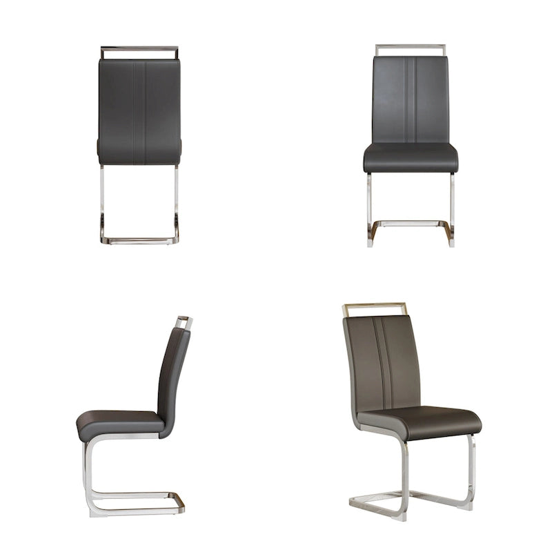 Sedie da Pranzo con Schienale Alto in Pelle Sintetica, Bianco / Nero / Grigio, con gambe a C, set da 4