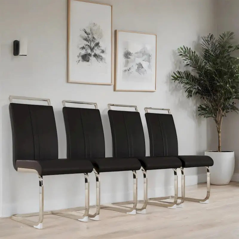 Sedie da Pranzo con Schienale Alto in Pelle Sintetica, Bianco / Nero / Grigio, con gambe a C, set da 4