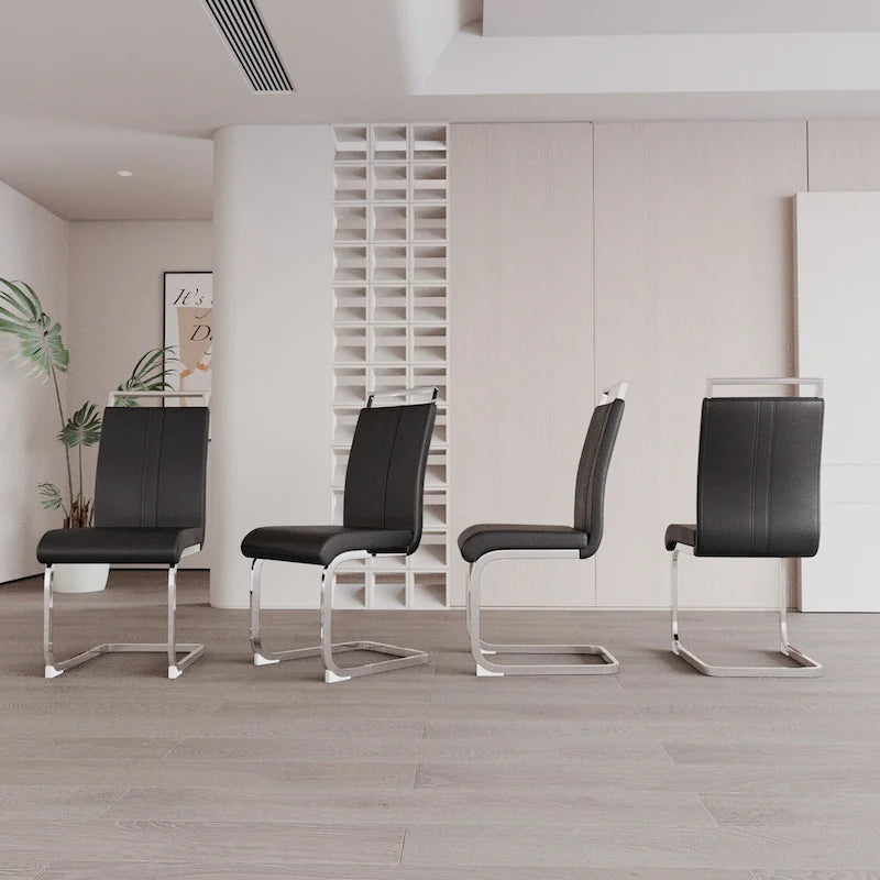 Sedie da Pranzo con Schienale Alto in Pelle Sintetica, Bianco / Nero / Grigio, con gambe a C, set da 4