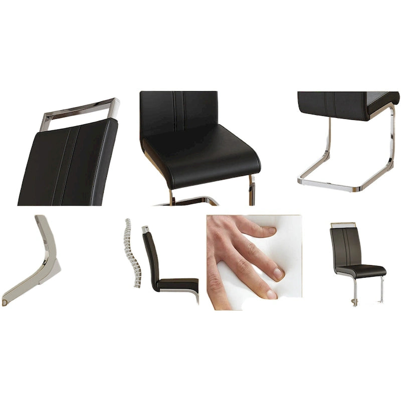 Sedie da Pranzo con Schienale Alto in Pelle Sintetica, Bianco / Nero / Grigio, con gambe a C, set da 4