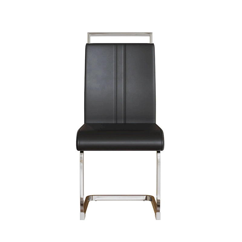 Sedie da Pranzo con Schienale Alto in Pelle Sintetica, Bianco / Nero / Grigio, con gambe a C, set da 4