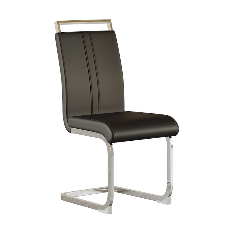 Sedie da Pranzo con Schienale Alto in Pelle Sintetica, Bianco / Nero / Grigio, con gambe a C, set da 4