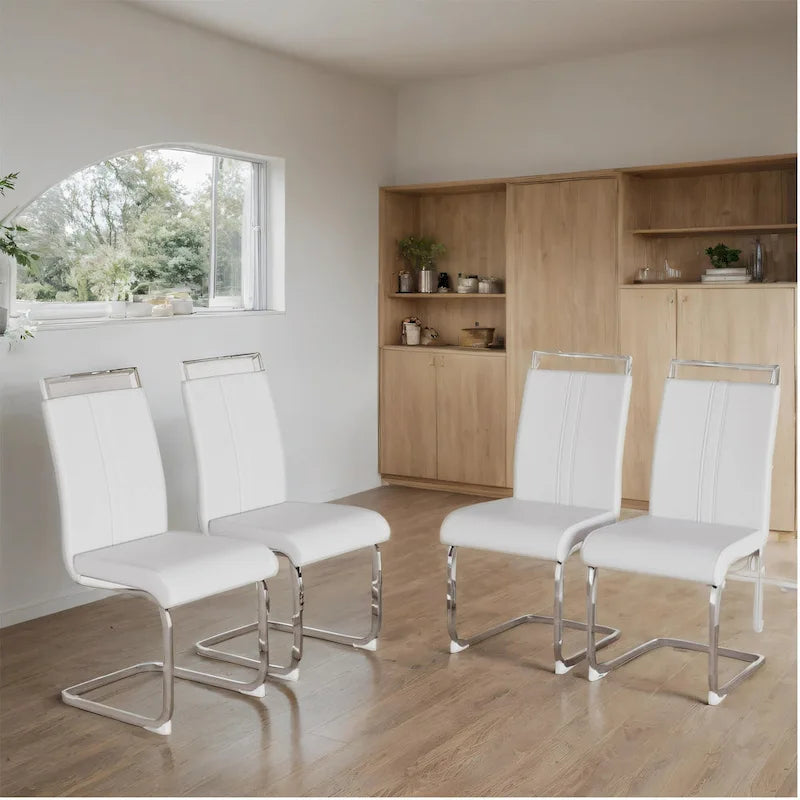 Sedie da Pranzo con Schienale Alto in Pelle Sintetica, Bianco / Nero / Grigio, con gambe a C, set da 4