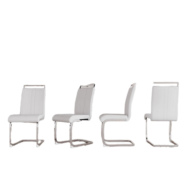 Sedie da Pranzo con Schienale Alto in Pelle Sintetica, Bianco / Nero / Grigio, con gambe a C, set da 4