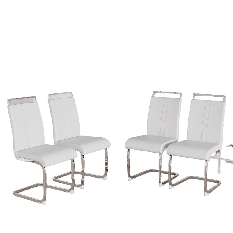 Sedie da Pranzo con Schienale Alto in Pelle Sintetica, Bianco / Nero / Grigio, con gambe a C, set da 4