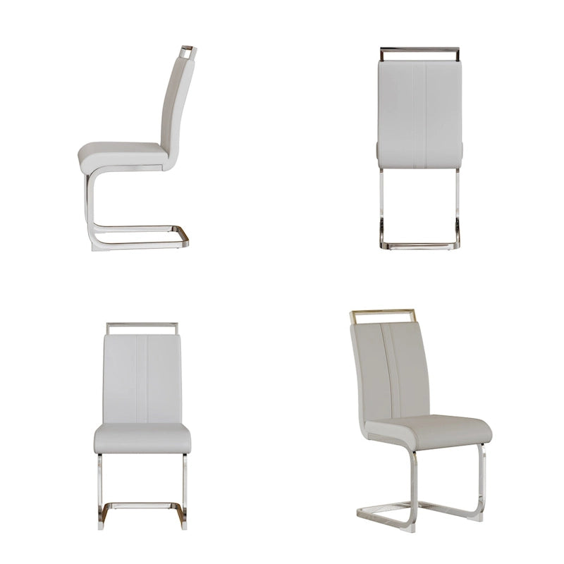 Sedie da Pranzo con Schienale Alto in Pelle Sintetica, Bianco / Nero / Grigio, con gambe a C, set da 4