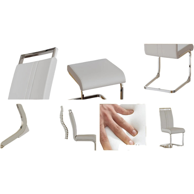 Sedie da Pranzo con Schienale Alto in Pelle Sintetica, Bianco / Nero / Grigio, con gambe a C, set da 4
