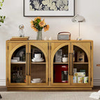 Credenza a buffet ad arco a 4 ante con ante in vetro – Blu marino / Nero / Legno naturale / Espresso