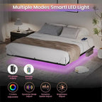 Letto matrimoniale nero flottante con luci LED e ricarica USB, per 2 persone