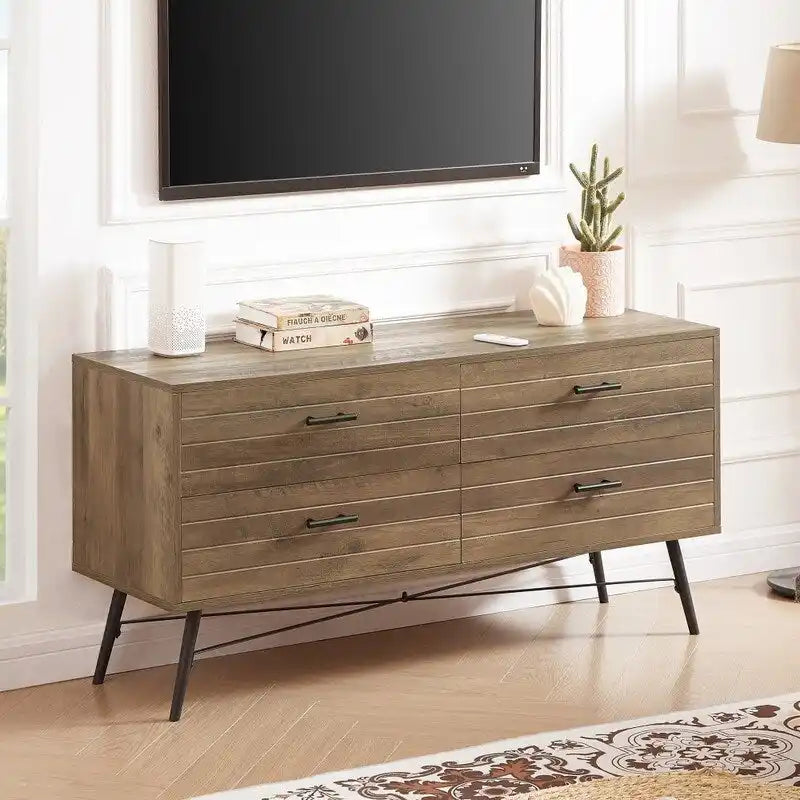 Mobile TV Marrone Chiaro con 4 Cassetti, Gambe in Metallo, 1 Pezzo